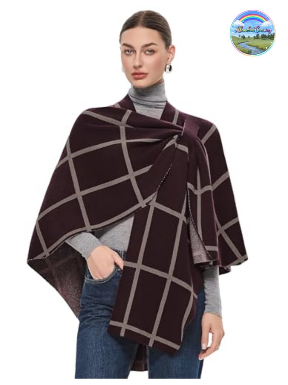 Women's Cross Front Shawl Wrap Knit Poncho Cape Viscose Travel Wrap